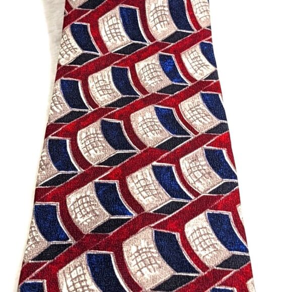 Men's Vintage 100% Silk Tie Checkered Abstract Motif by Cluett - Picture 11 of 14